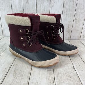 Tommy Hilfiger Duck Boots Women Sz 7 Snow Winter Faux Fur Navy Burgundy …